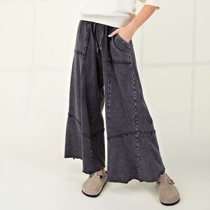 NWOT🖤Zenana Ash Mineral Washed Terry Knit Wide Leg Pants Small